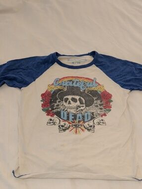 Rowdy Sprout White Tee with Blue Trim and Multicolor Graphic